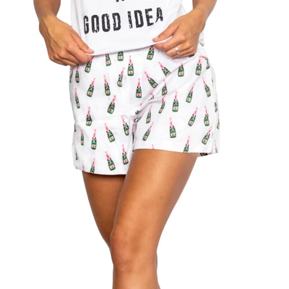 Women's White Shorts with Champagne Bottle Print